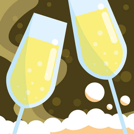 champagne glasses over green background, vector illustrationのイラスト素材