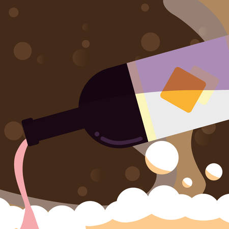 wine  pouring from the bottle over white background, vector illustrationのイラスト素材