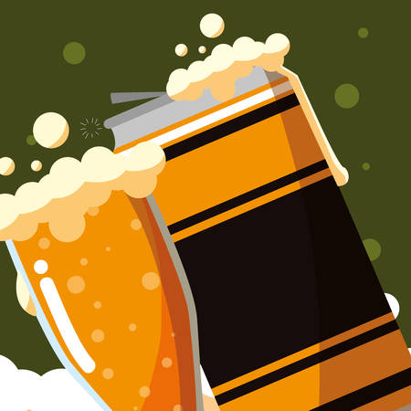 Beer can and glass over green background, vector illustrationのイラスト素材