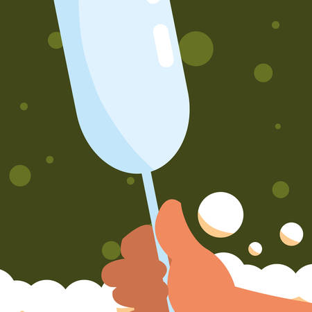 empty champgne glass over green background, vector illustrationのイラスト素材