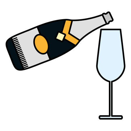 Champagne bottle and glass icon over white background, colorful design, vector illustrationのイラスト素材