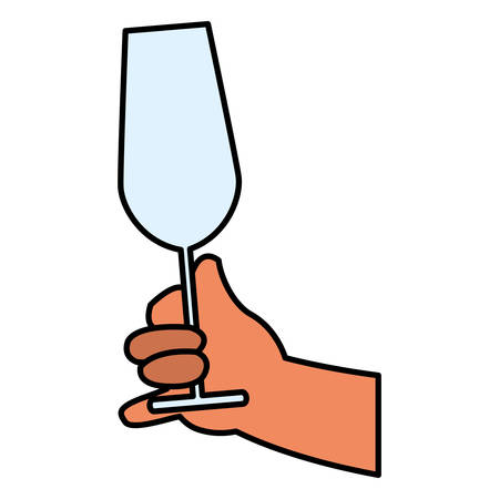 hand holding a empty champgne glass over white background, vector illustrationのイラスト素材