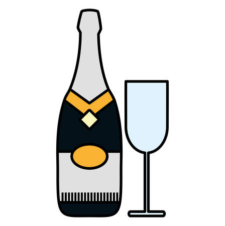 Champagne bottle and glass icon over white background, colorful design, vector illustrationのイラスト素材