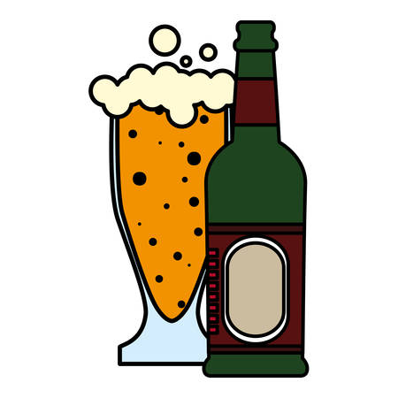 beer glass and bottle icon over white background, vector illustrationのイラスト素材