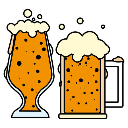 beer mug and glass icon over white background, vector illustrationのイラスト素材