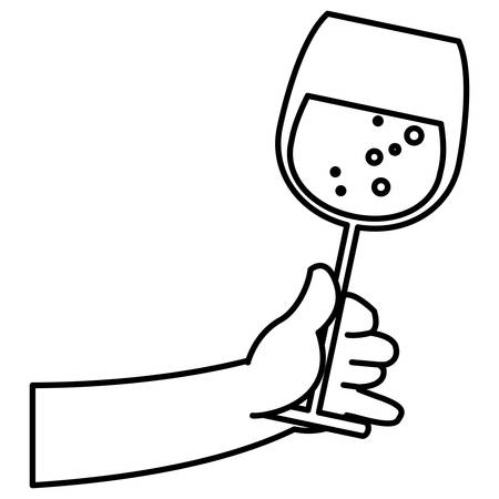 hand holding up a champagne glass over white background, vector illustrationのイラスト素材