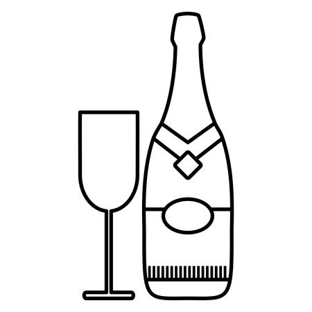 Champagne bottle and glass icon over white background, vector illustrationのイラスト素材