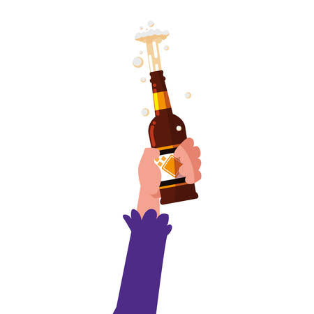 Hand holding a Beer bottle over white background, vector illustrationのイラスト素材