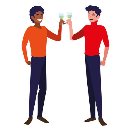 cartoon men having fun time with alcohol drinks over white background, vector illustrationのイラスト素材