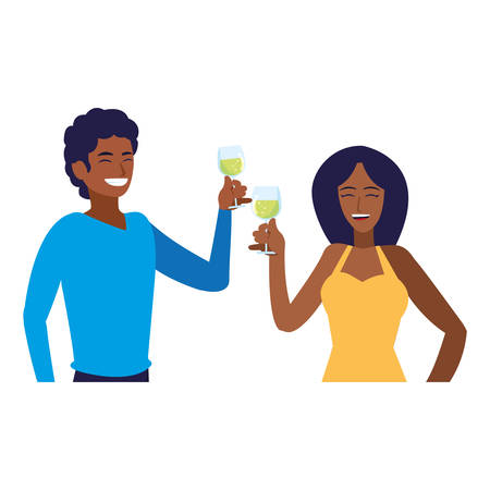 cartoon happy couple enjoying with cocktails over white background, vector illustrationのイラスト素材
