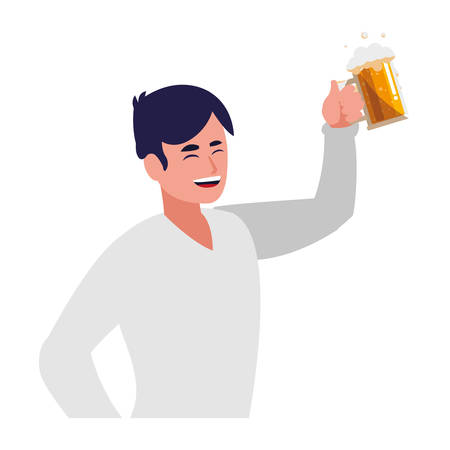 happy man with a beer mug over white background, vector illustrationのイラスト素材