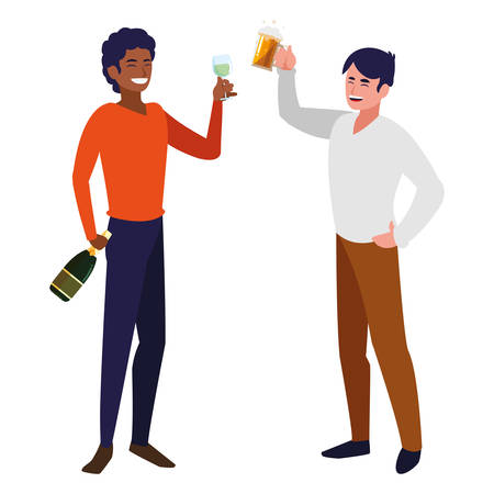 cartoon men having fun time with alcohol drinks over white background, vector illustrationのイラスト素材