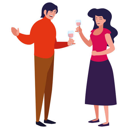 cartoon happy couple enjoying with cocktails over white background, vector illustrationのイラスト素材