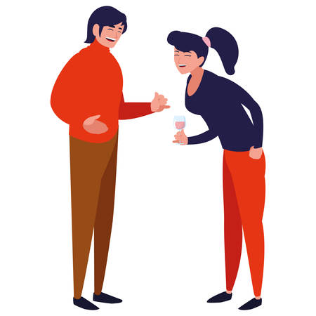cartoon happy couple enjoying with cocktails over white background, vector illustrationのイラスト素材