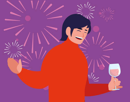 Happy man enjoying a alcohol drink over purple background, vector illustrationのイラスト素材