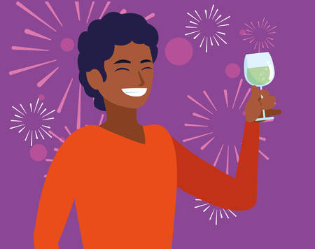 Happy man enjoying a alcohol drink over purple background, vector illustrationのイラスト素材