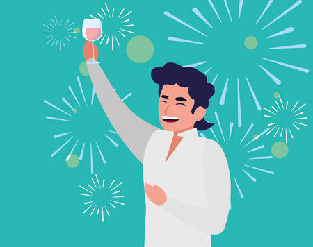 Happy man enjoying a alcohol drink over blue background, vector illustrationのイラスト素材