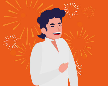 cartoon man wearing casual clothes over orange background, vector illustrationのイラスト素材