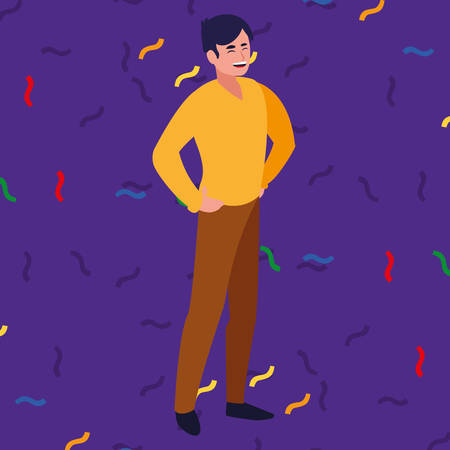 cartoon man wearing casual clothes purple white background, vector illustrationのイラスト素材