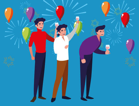 cartoon happy men in a party over blue background, vector illustrationのイラスト素材