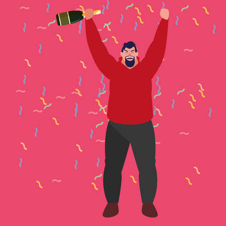 Happy man enjoying a alcohol drink over pink background, vector illustrationのイラスト素材