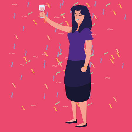 cartoon woman with a wine glass over pink background, vector illustrationのイラスト素材