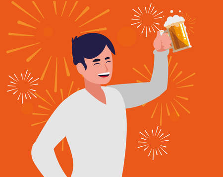Happy man enjoying a alcohol drink over orange background, vector illustrationのイラスト素材