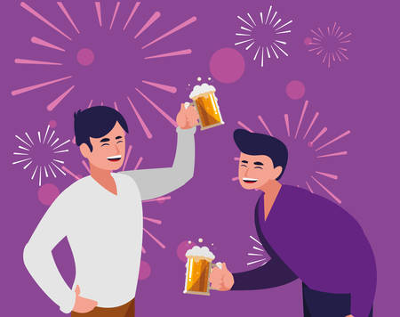cartoon happy men over purple background, vector illustrationのイラスト素材