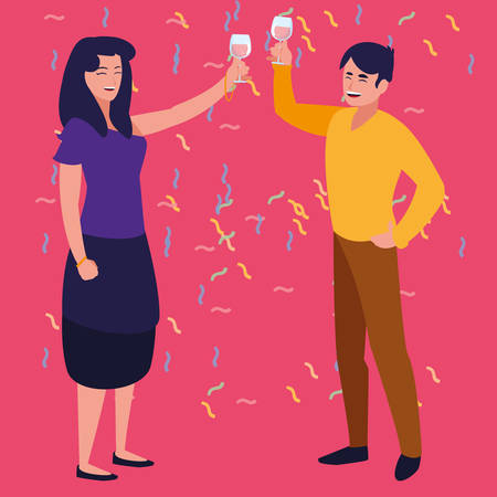 cartoon happy couple enjoying with cocktails over pink background, vector illustrationのイラスト素材
