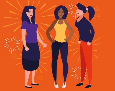 cartoon happy women in a party over orange background, vector illustrationのイラスト素材