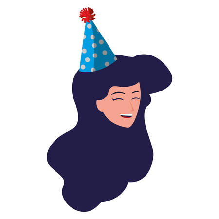 happy woman with party hat over white background, vector illustrationのイラスト素材