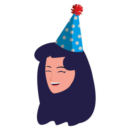 cartoon woman with party hat over white background, vector illustrationのイラスト素材