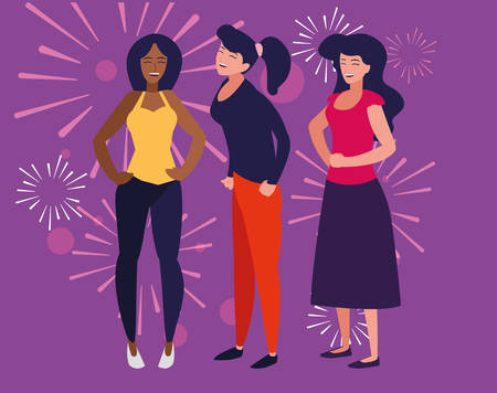 cartoon women enjoying a party over purple background, vector illustrationのイラスト素材