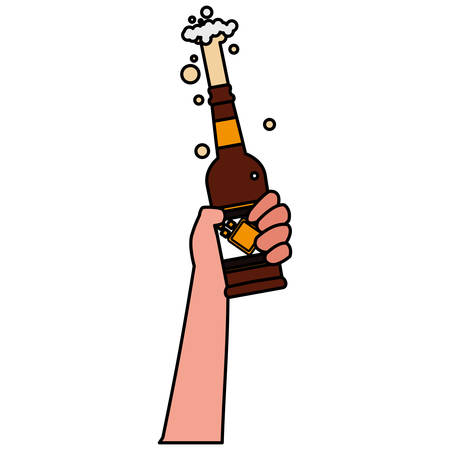 Hand holding a Beer bottle over white background, vector illustrationのイラスト素材