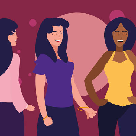 cartoon women enjoying a party over purple background, vector illustrationのイラスト素材