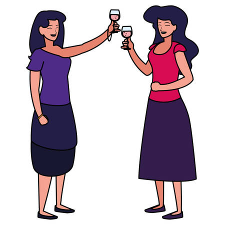 cartoon women enjoying wine glass over white background, vector illustrationのイラスト素材