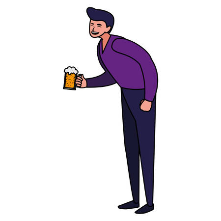 happy man with a beer mug over white background, vector illustrationのイラスト素材
