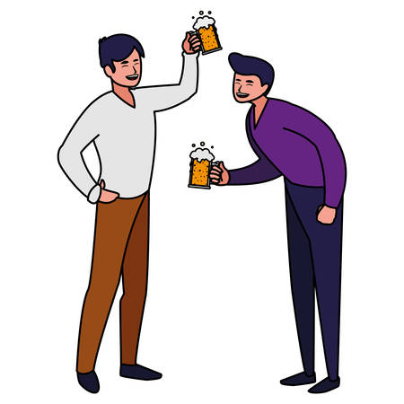 cartoon men having fun time with alcohol drinks over white background, vector illustrationのイラスト素材