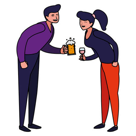 happy couple enjoying beer mugs over white background, vector illustrationのイラスト素材
