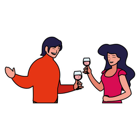 cartoon happy couple enjoying with cocktails over white background, vector illustrationのイラスト素材