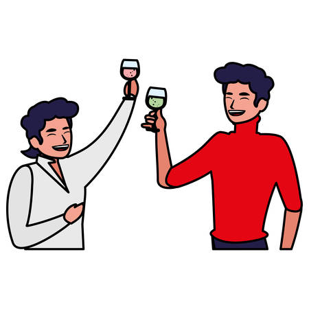 cartoon men having fun time with alcohol drinks over white background, vector illustrationのイラスト素材