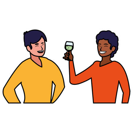 cartoon men having fun time with alcohol drinks over white background, vector illustrationのイラスト素材