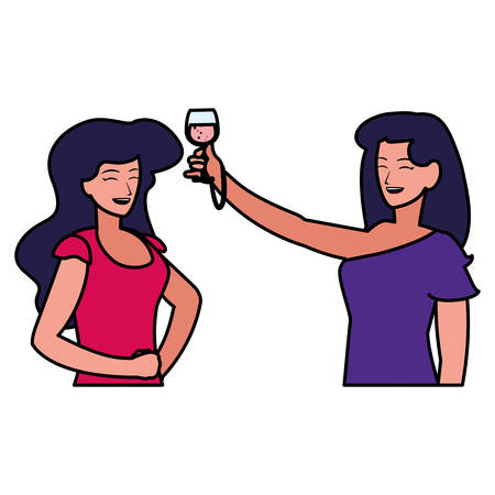 cartoon women enjoying wine glass over white background, vector illustrationのイラスト素材