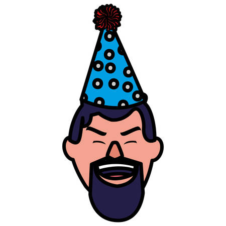 happy man with party hat over white background, vector illustrationのイラスト素材