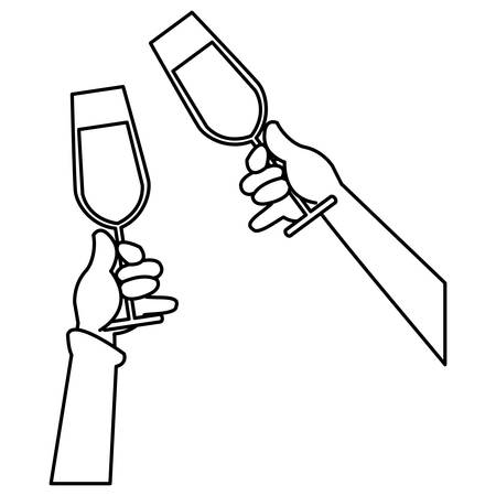 hands holding up a champagne glasses over white background, vector illustrationのイラスト素材