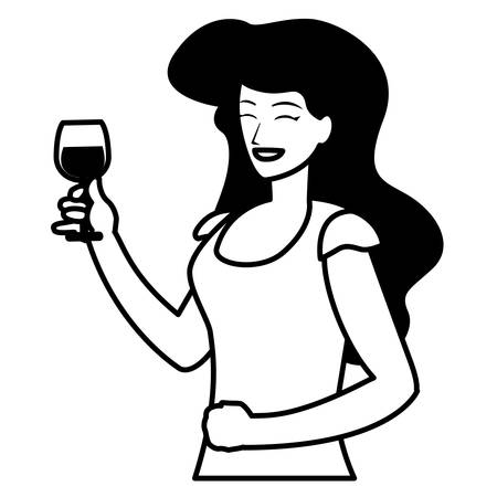 cartoon woman with a wine glass over white background, vector illustrationのイラスト素材