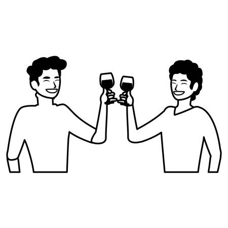 cartoon men having fun time with alcohol drinks over white background, vector illustrationのイラスト素材