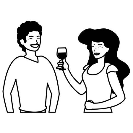 cartoon happy couple having a fun time over white background, vector illustrationのイラスト素材