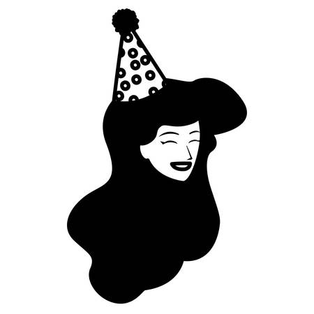 happy woman with party hat over white background, vector illustrationのイラスト素材