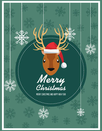 merry christmas frame snowflakes deer sticker sign vector illustrationのイラスト素材
